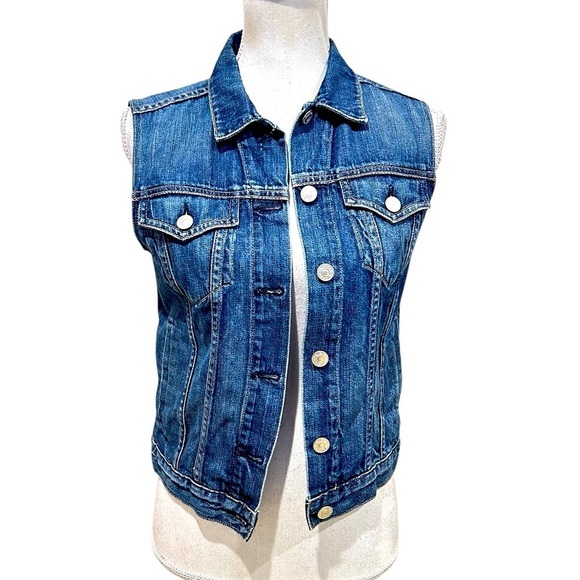Rag & Bone medium indigo 100% cotton denim jean vest metal buttons size small - Picture 2 of 11